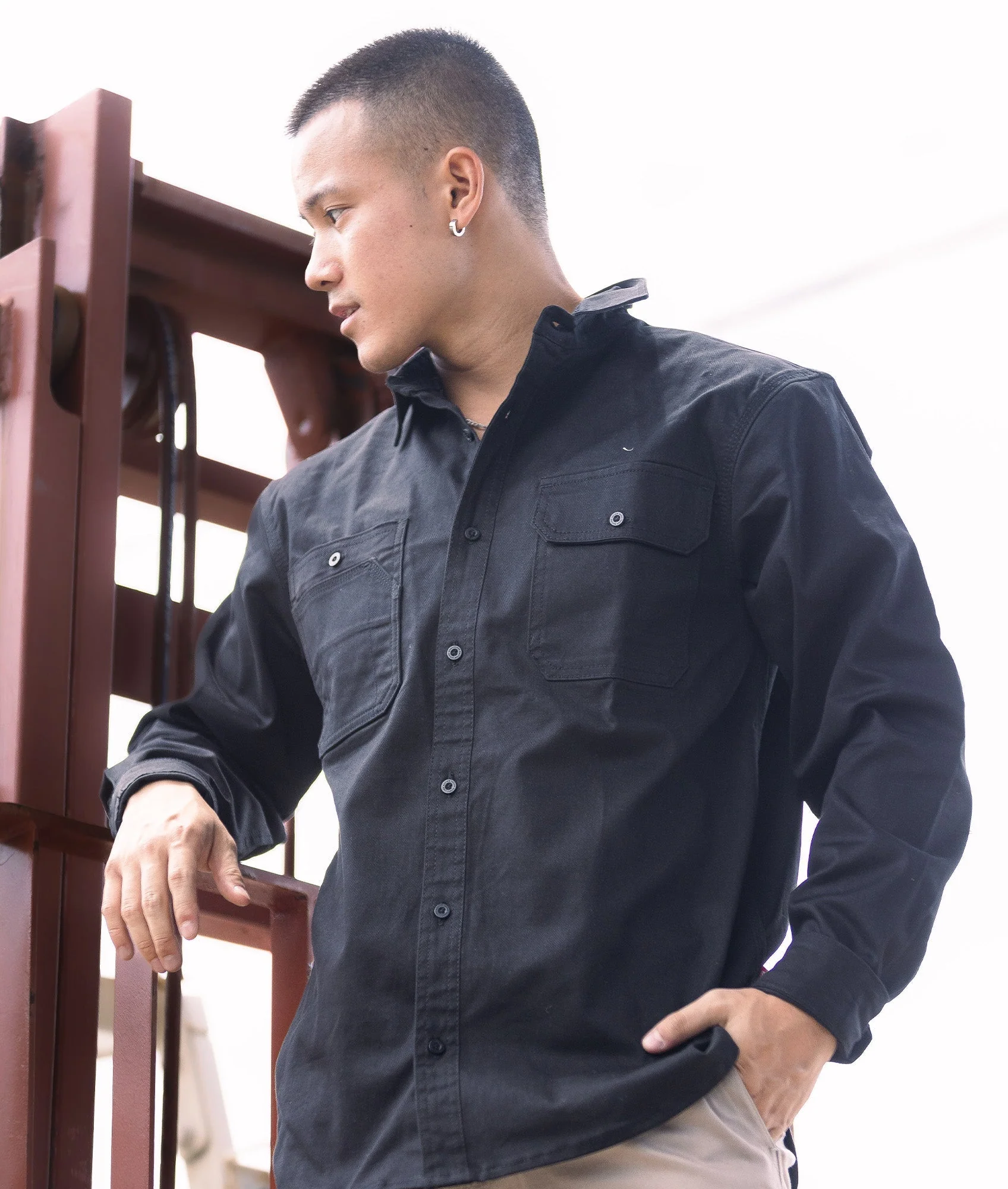 Long Sleeve Work Shirt - Black - Image 2