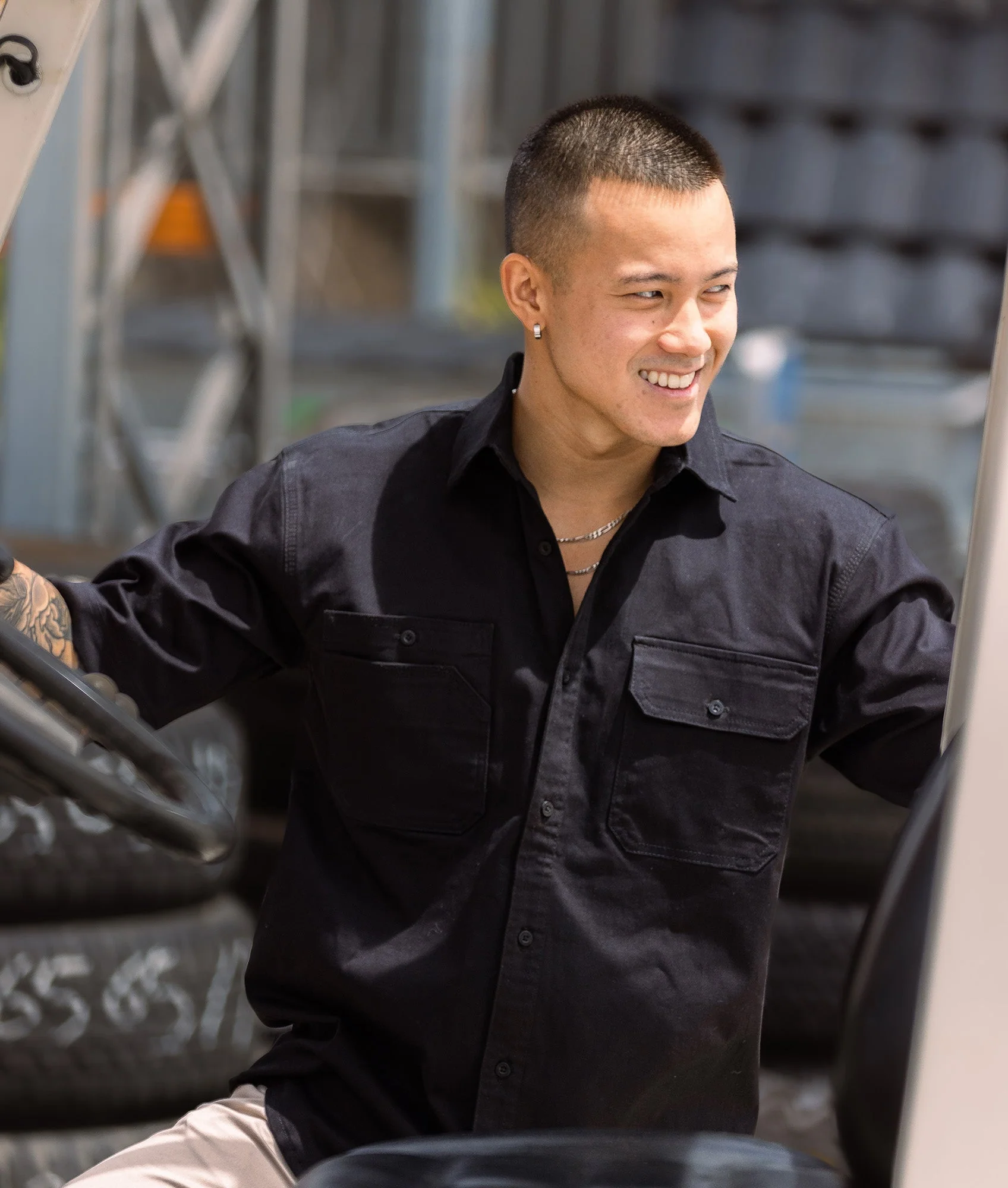 Short Sleeve Work Shirt - Black - Image 4