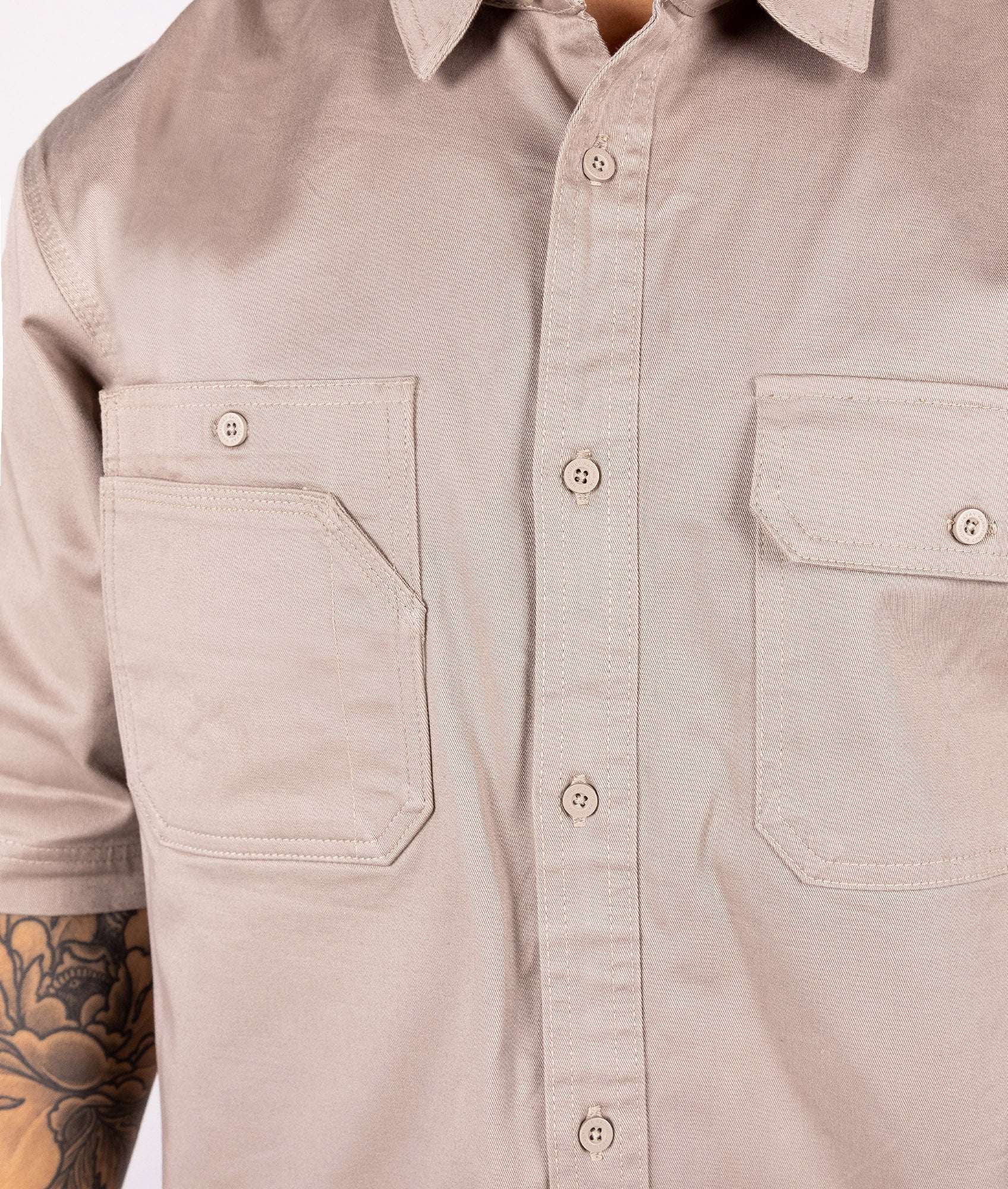 Short Sleeve Work Shirt - Tan - Image 3