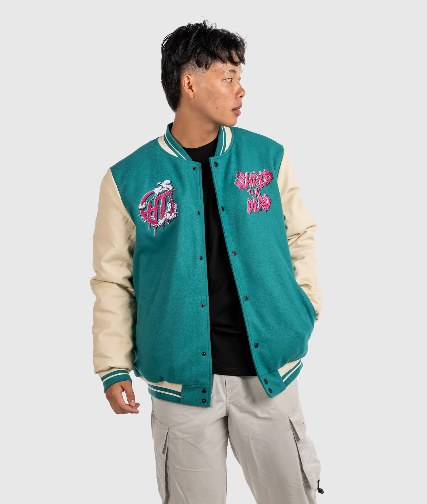 Shred Til Ya Dead Varsity Jacket - Image 5