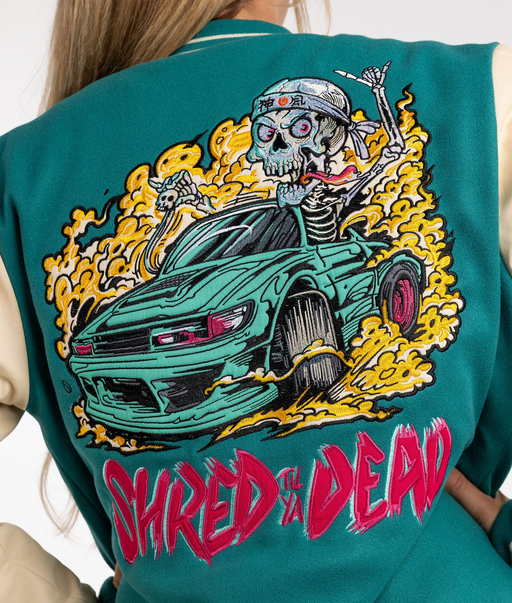 Womens Shred Til Ya Dead Varsity Jacket - Image 8
